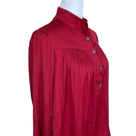 Anthropologie Relaxed Shimmer Blouse Red Satin Henley Button Front Popver Top XS - Picture 9 of 16